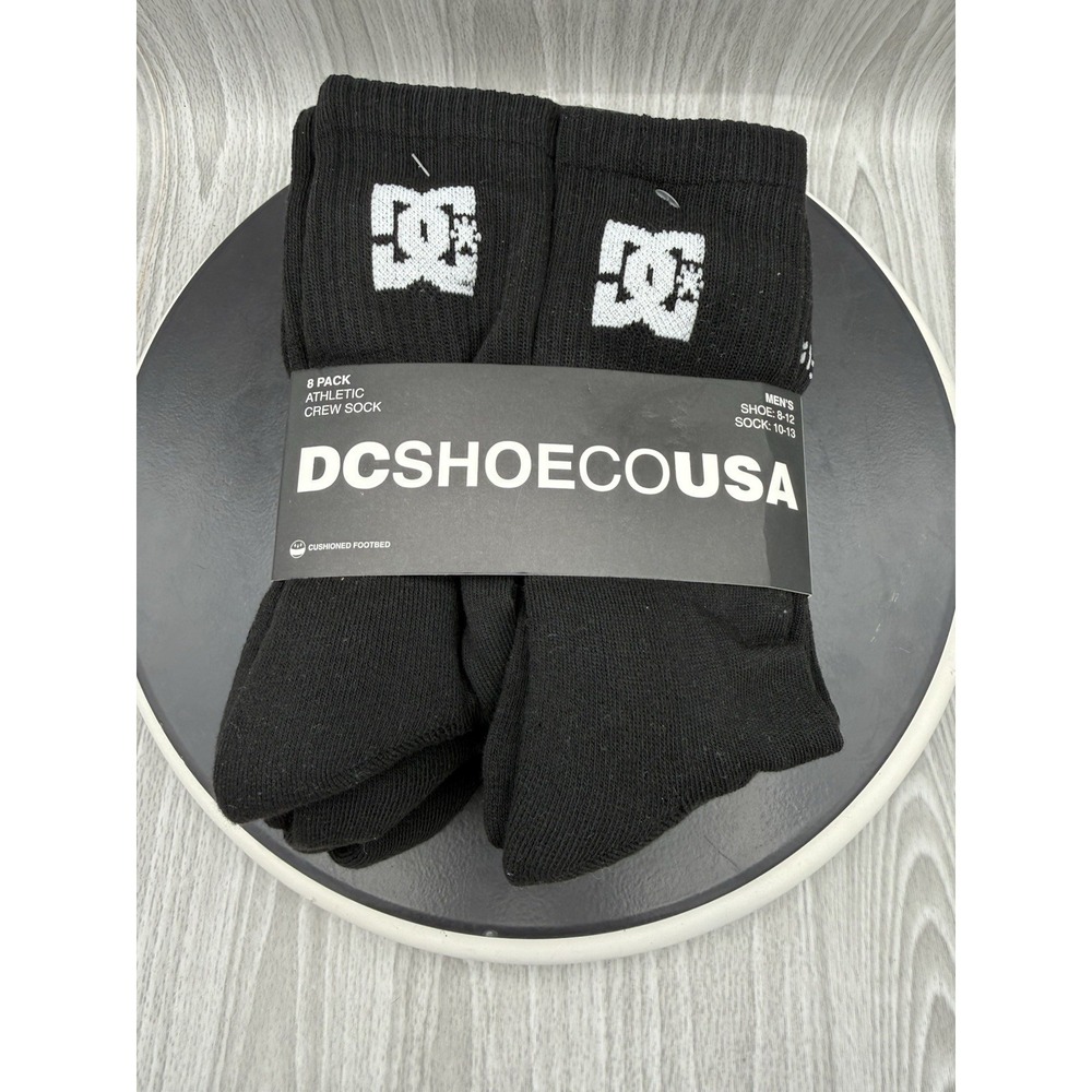 DC SHOES 8 Pack Mens Black Crew Socks Athletic Cushioned Shoe Sizes 8-12 Skater